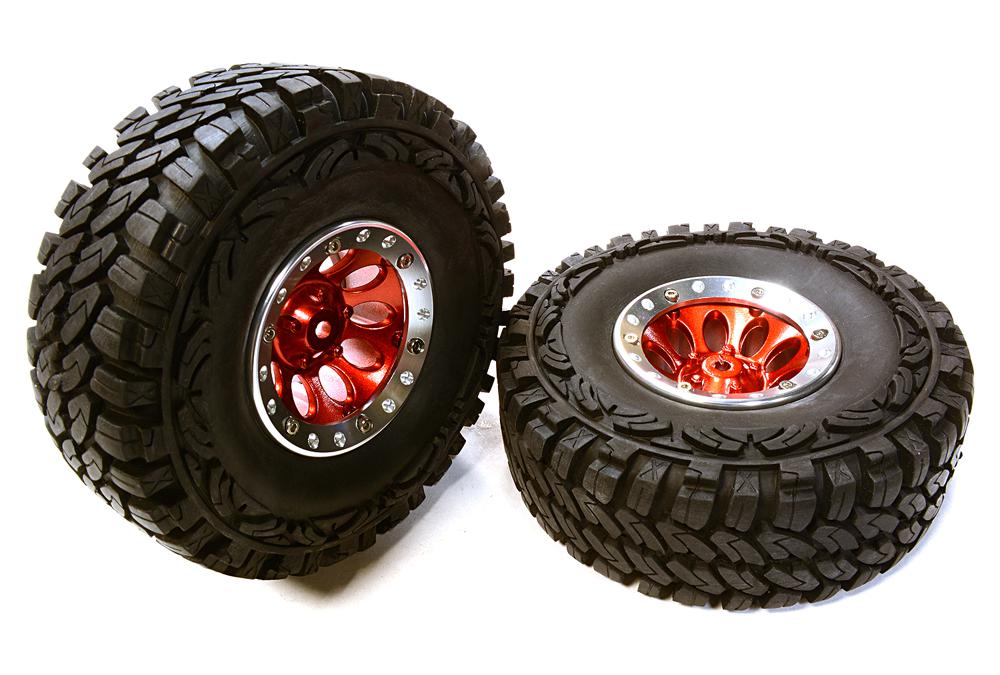 C26379REDSILVER 10H Composite 1.9 Wheel w/ Alloy Ring & Tire (2) for Scale Crawler (O.D.=113mm) - Image 1