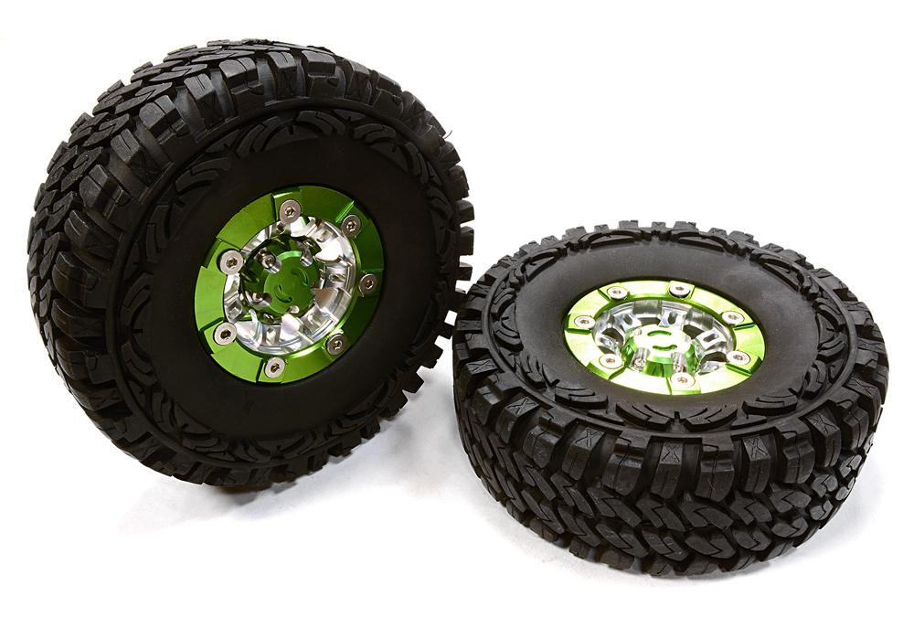 C26381GREEN Billet Machined X9 Spoke 1.9 Wheel & Tire Set (2) for Scale Crawler (O.D.=113mm) - Image 1