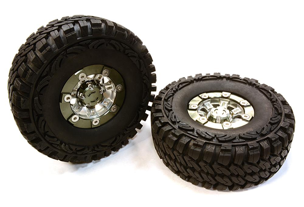 C26381GUN Billet Machined X9 Spoke 1.9 Wheel & Tire Set (2) for Scale Crawler (O.D.=113mm) - Image 1