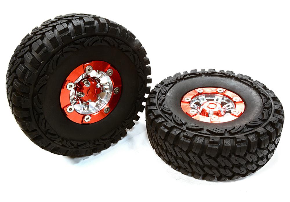 C26381RED Billet Machined X9 Spoke 1.9 Wheel & Tire Set (2) for Scale Crawler (O.D.=113mm) - Image 1