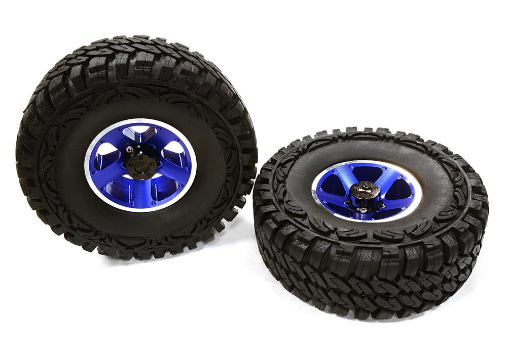 C26382BLUE Billet Machined S5 Spoke 1.9 Wheel & Tire Set (2) for Scale Crawler (O.D.=113mm) - Image 1