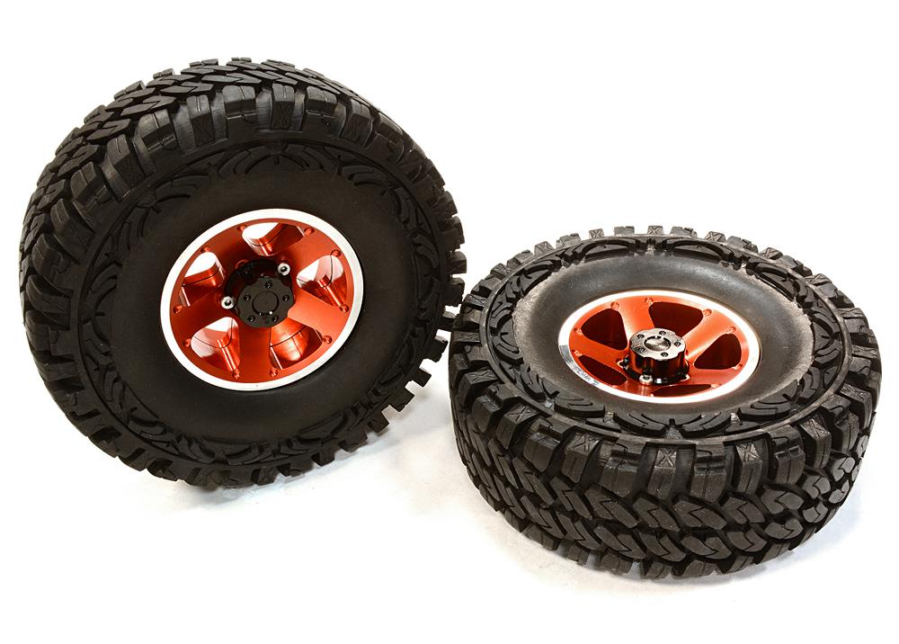 C26382RED Billet Machined S5 Spoke 1.9 Wheel & Tire Set (2) for Scale Crawler (O.D.=113mm) - Image 1
