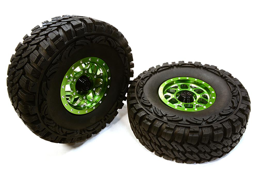 C26384GREEN Billet Machined B9 Spoke 1.9 Wheel & Tire Set (2) for Scale Crawler (O.D.=113mm) - Image 1