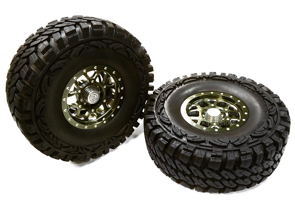 C26384GUN Billet Machined B9 Spoke 1.9 Wheel & Tire Set (2) for Scale Crawler (O.D.=113mm) - Image 1