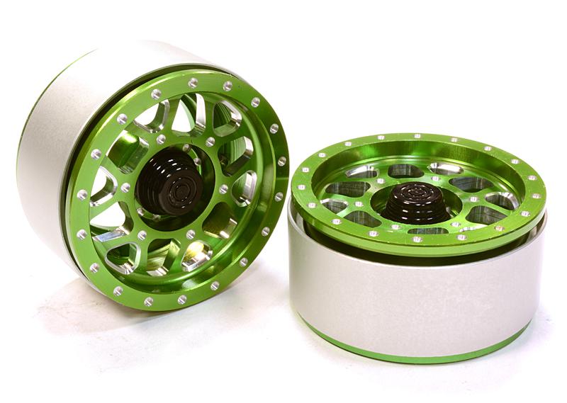 C26385GREEN Billet Machined B9 Spoke Off-Road 1.9 (2) Beadlock Wheel for 1/10 Scale Crawler - Image 1
