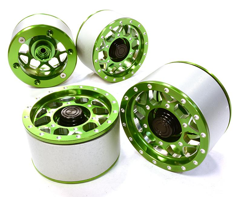 C26414GREEN High Mass 2.2 Size Alloy XV12 Spoke Beadlock Wheel(4) for Scale Off-Road Crawler - Image 1