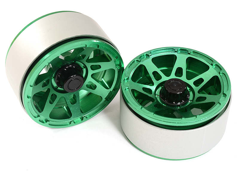 C26442GREEN High Mass 1.9 Size Alloy A7 Spoke Beadlock Wheel (2) for Scale Off-Road Crawler - Image 1