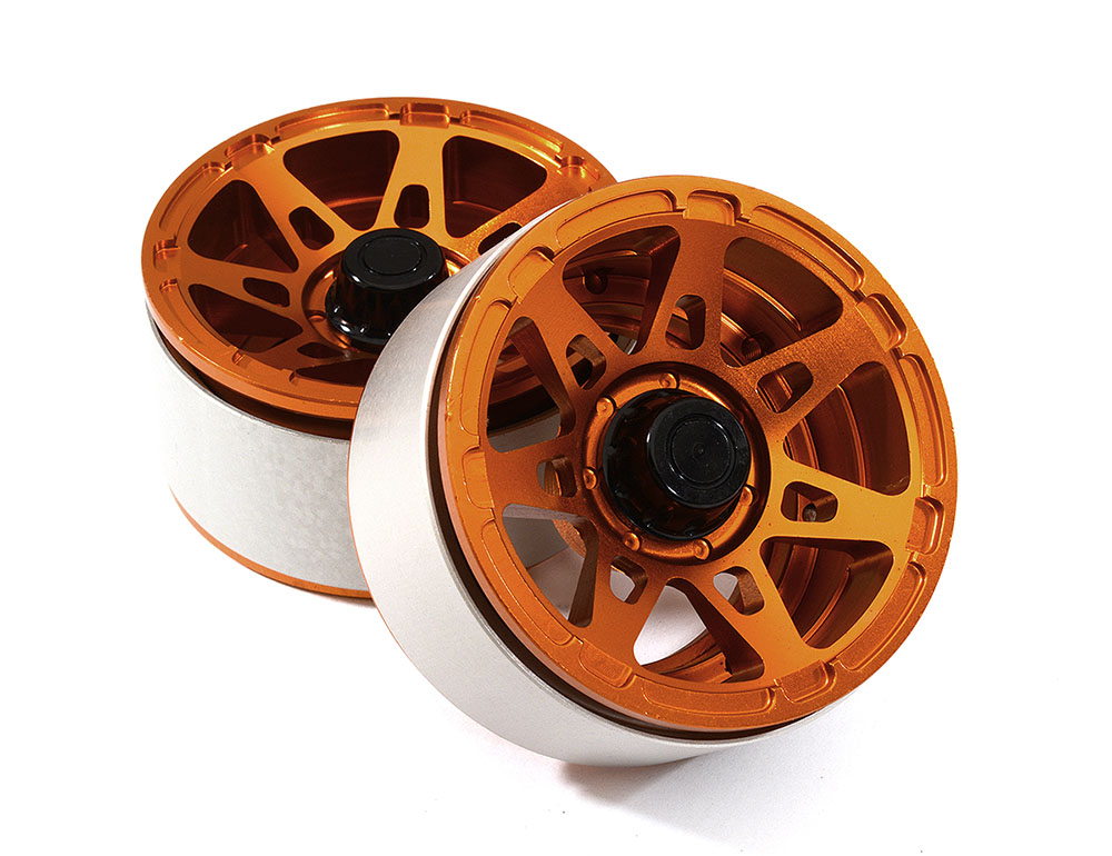 C26442ORANGE High Mass 1.9 Size Alloy A7 Spoke Beadlock Wheel (2) for Scale Off-Road Crawler - Image 1