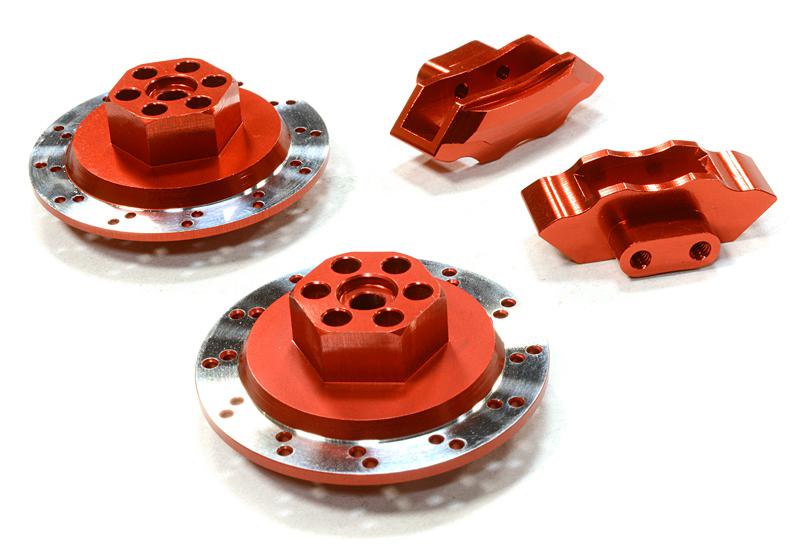 C26453RED Realistic Alloy Machined Rear Brake Hex Hub Set for HPI 1/10 Scale E10 On-Road - Image 1
