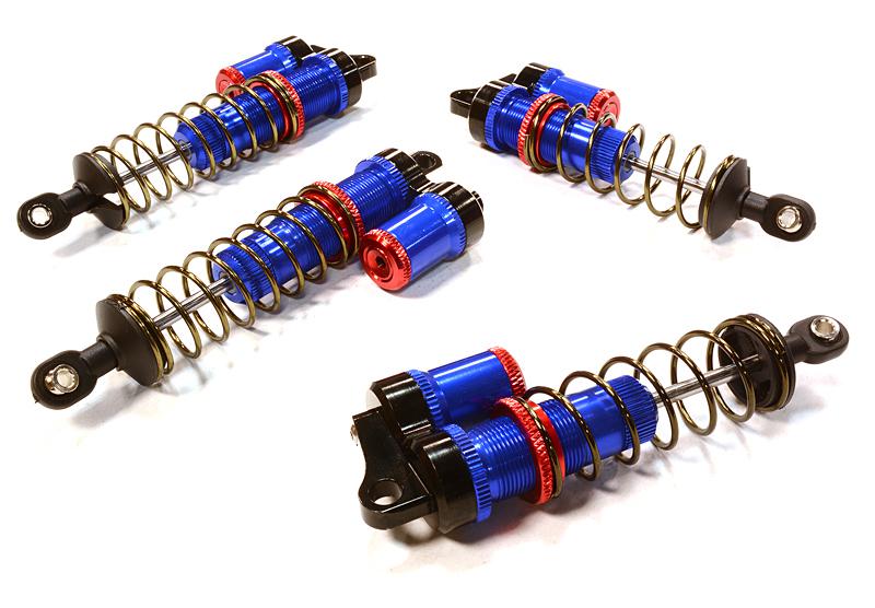 C26458BLUE Billet Machined Piggyback Shock Set for Traxxas 1/10 Rustler 2WD & Bandit VXL - Image 1