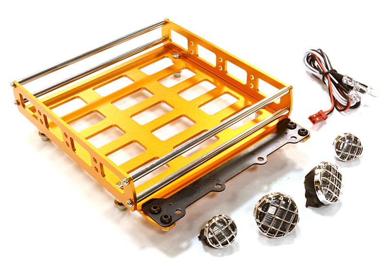 C26552GOLD Realistic 1/10 Scale Alloy Luggage Tray 132x115x29mm with 4 LED Spot Light Set - Image 1