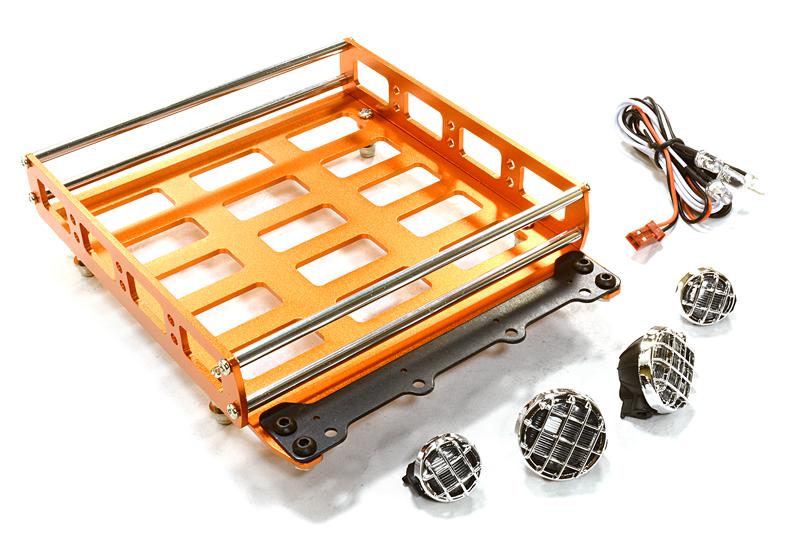 C26552ORANGE Realistic 1/10 Scale Alloy Luggage Tray 132x115x29mm with 4 LED Spot Light Set - Image 1