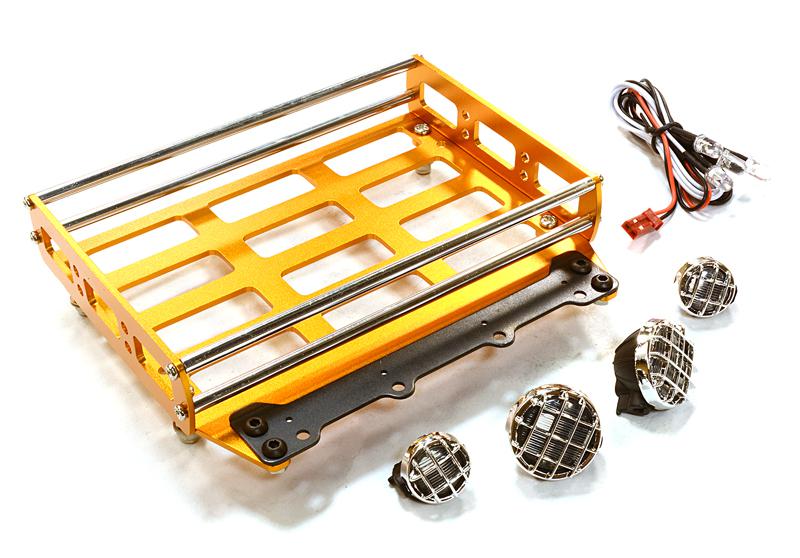 C26553GOLD Realistic 1/10 Scale Alloy Luggage Tray 102x125x29mm with 4 LED Spot Light Set - Image 1