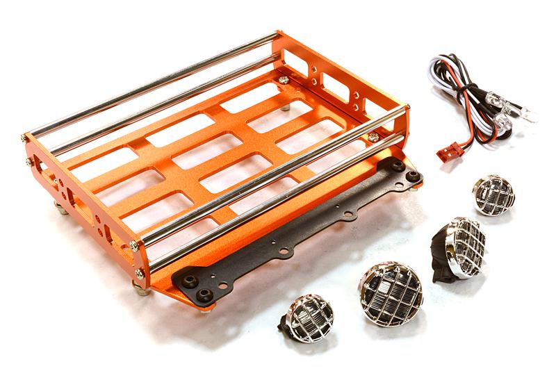 C26553ORANGE Realistic 1/10 Scale Alloy Luggage Tray 102x125x29mm with 4 LED Spot Light Set - Image 1