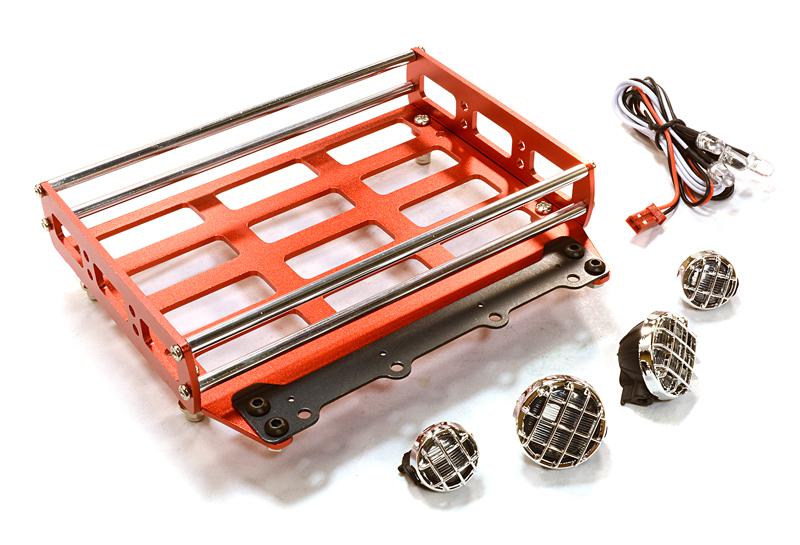 C26553RED Realistic 1/10 Scale Alloy Luggage Tray 102x125x29mm with 4 LED Spot Light Set - Image 1