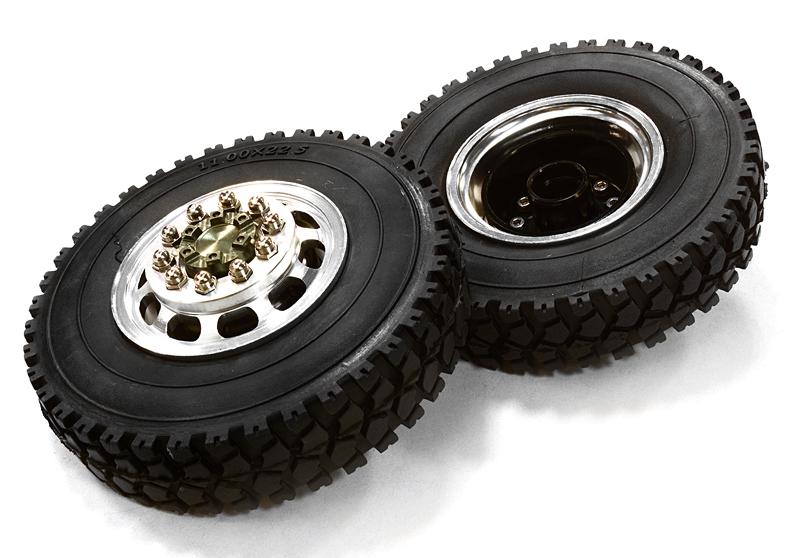 C26572GUN Machined Alloy T5 Front Wheel & XD Tire Set for Tamiya 1/14 Scale Tractor Trucks - Image 1