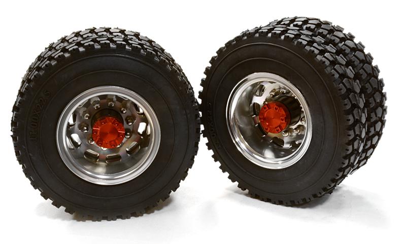 C26577RED Machined Alloy T5 Rear Dually Wheel & XD Tire for Tamiya 1/14 Scale Trucks - Image 1