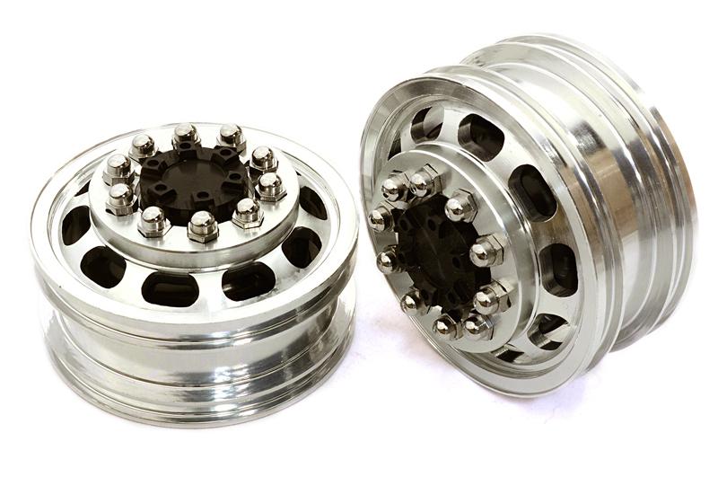 C26589BLACK Billet Machined Alloy T5 Front Wheel Set for Hex Type 1/14 Scale Tractor Trucks - Image 1