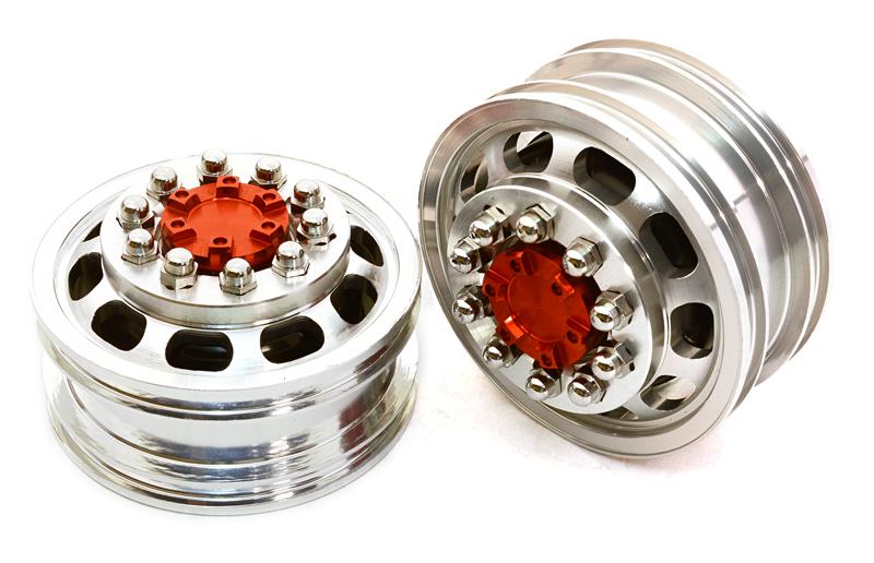 C26589RED Billet Machined Alloy T5 Front Wheel Set for Hex Type 1/14 Scale Tractor Trucks - Image 1