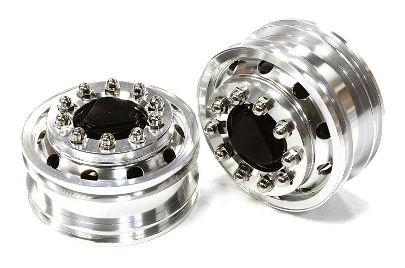 C26593BLACK Billet Machined Alloy T6 Front Wheel Set for Tamiya 1/14 Scale Tractor Trucks - Image 1