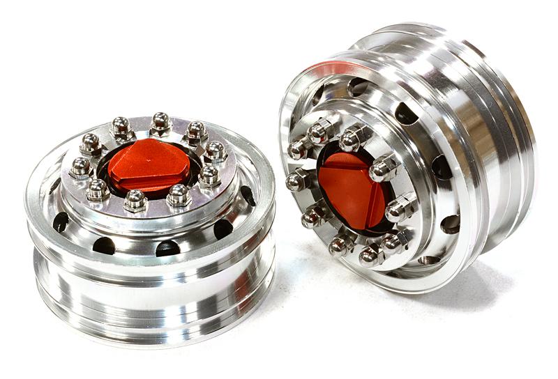 C26593RED Billet Machined Alloy T6 Front Wheel Set for Tamiya 1/14 Scale Tractor Trucks - Image 1