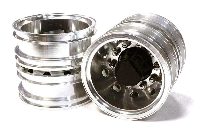 C26594BLACK Machined Alloy T6 Rear Dually Wheel (2) for Tamiya 1/14 Scale Tractor Trucks - Image 1