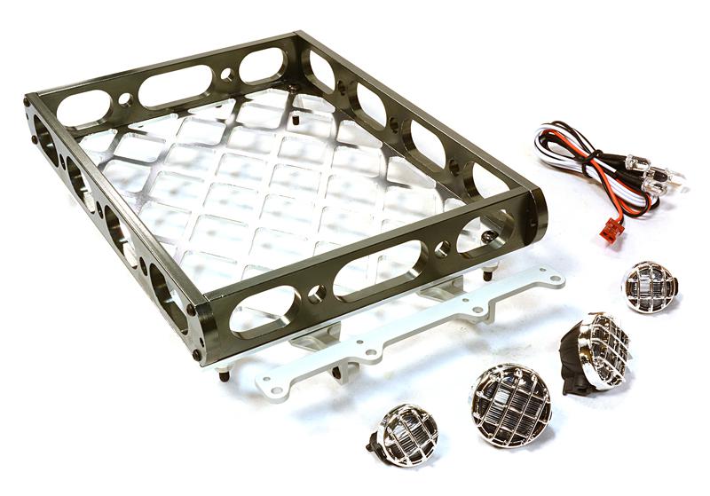 C26595GUN Realistic 1/10 Scale Alloy Luggage Tray 180x116x29mm with 4 LED Spot Light Set - Image 1