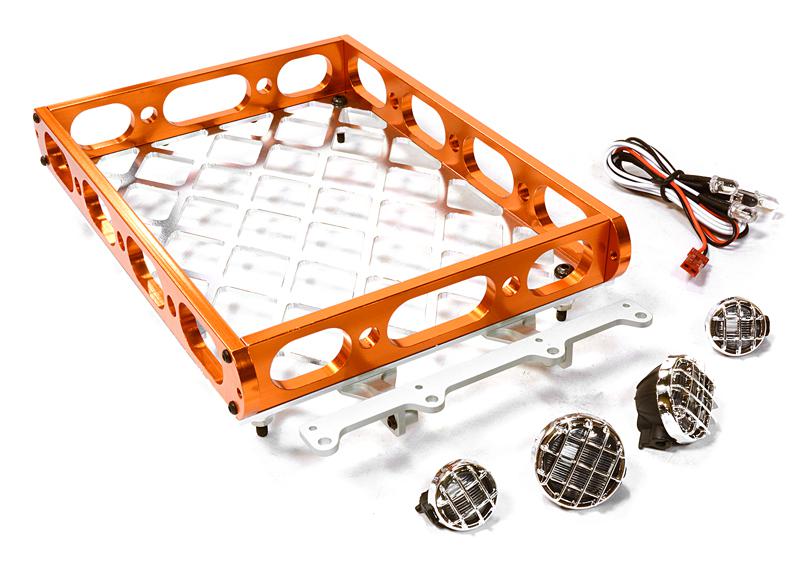 C26595ORANGE Realistic 1/10 Scale Alloy Luggage Tray 180x116x29mm with 4 LED Spot Light Set - Image 1