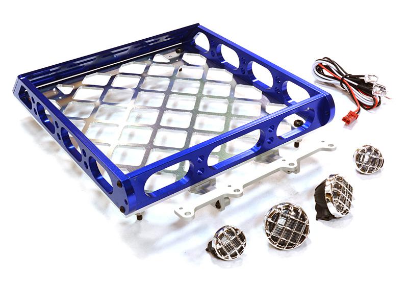 C26596BLUE Realistic 1/10 Scale Alloy Luggage Tray 167x134x29mm with 4 LED Spot Light Set - Image 1
