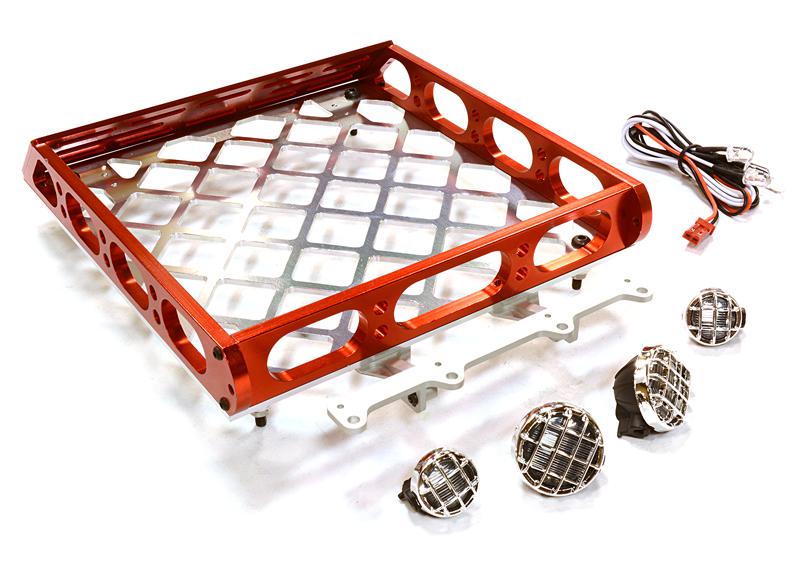 C26596RED Realistic 1/10 Scale Alloy Luggage Tray 167x134x29mm with 4 LED Spot Light Set - Image 1