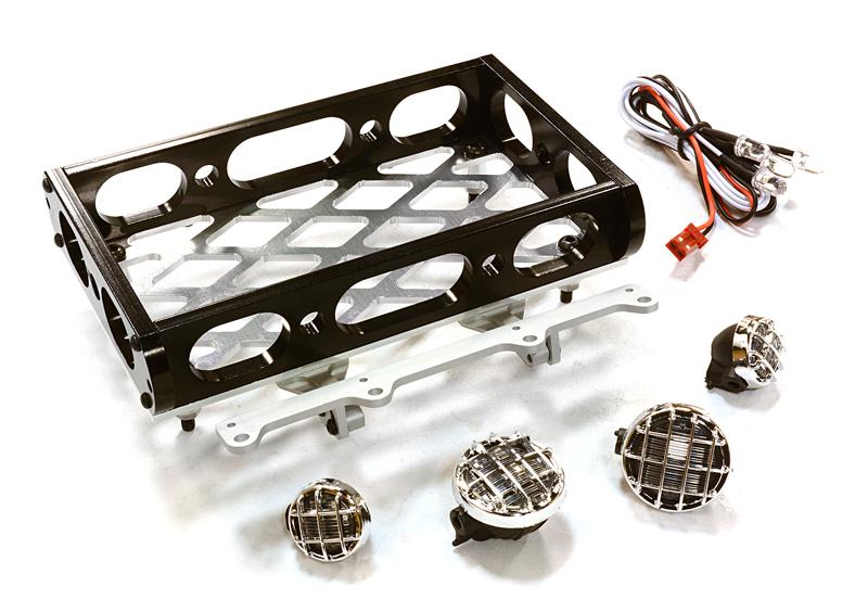 C26597BLACK Realistic 1/10 Scale Alloy Luggage Tray 97x116x29mm with 4 LED Spot Light Set - Image 1