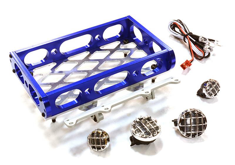 C26597BLUE Realistic 1/10 Scale Alloy Luggage Tray 97x116x29mm with 4 LED Spot Light Set - Image 1