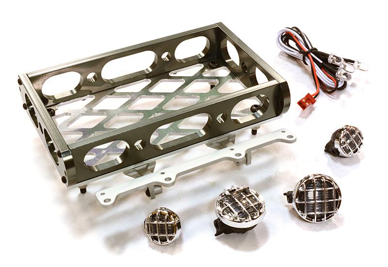 C26597GUN Realistic 1/10 Scale Alloy Luggage Tray 97x116x29mm with 4 LED Spot Light Set - Image 1