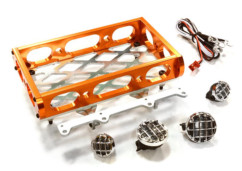 C26597ORANGE Realistic 1/10 Scale Alloy Luggage Tray 97x116x29mm with 4 LED Spot Light Set - Image 1