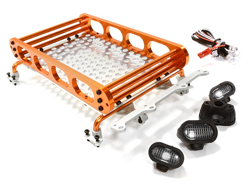 C26609ORANGE Realistic 1/10 Scale Alloy Luggage Tray 155x109x36mm with 4 LED Spot Light Set - Image 1