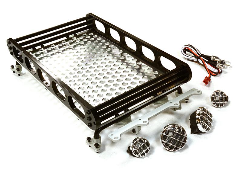 C26610BLACK Realistic 1/10 Scale Alloy Luggage Tray 188x110x38mm with 4 LED Spot Light Set - Image 1