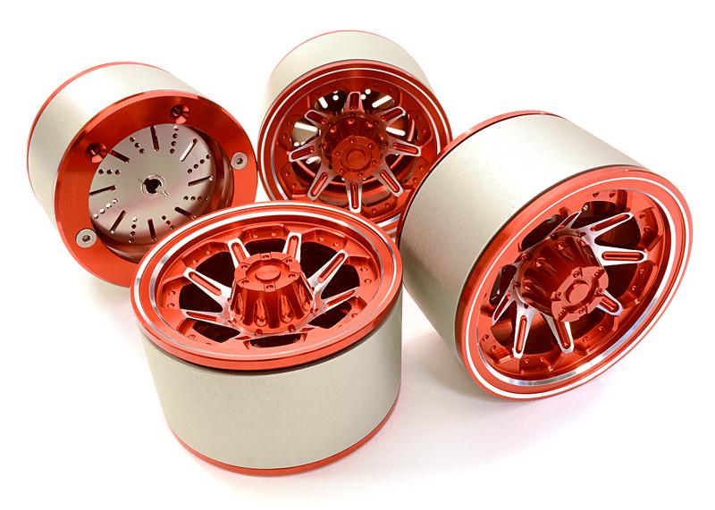 C26618RED 2.2 Size Billet Machined Alloy 8D Spoke Wheel(4)High Mass Type for Scale Crawler - Image 1