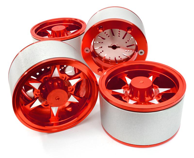 C26619RED 2.2 Size Billet Machined Alloy 6V Spoke Wheel(4)High Mass Type for Scale Crawler - Image 1