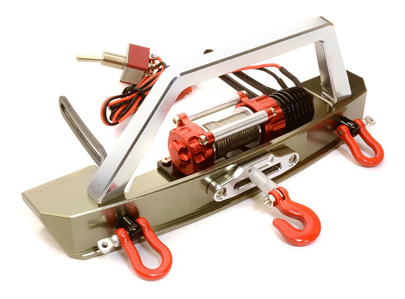 C26628GUN Realistic High Torque Winch w/ Scale Front Bumper for Axial 1/10 SCX-10 - Image 1