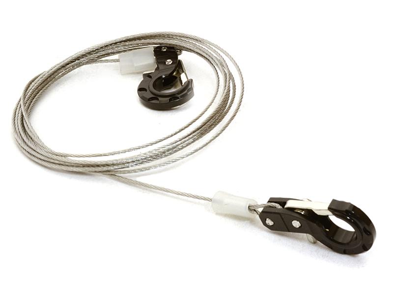 C26633BLACK Realistic 1/10 Scale Steel Tow Cable & Tow Hooks for Off-Road Crawler - Image 1