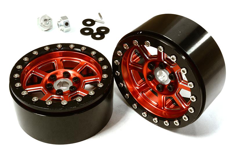C26646RED 2.2 Size Billet Machined Alloy 8 Spoke Wheel (2) w/ Hex for 1/10 Scale Crawler - Image 1