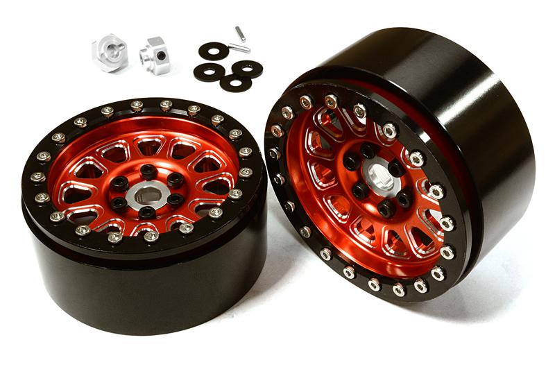 C26647RED 2.2 Size Billet Machined Alloy 12 Spoke Wheel (2) w/ Hex for 1/10 Scale Crawler - Image 1
