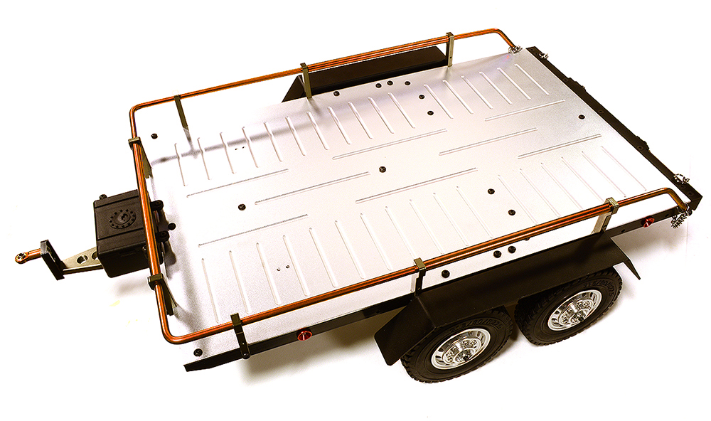 C26670ORANGE Orange V2 Machined Alloy Dual Axle Flatbed Trailer Kit for 1/10 Scale RC Cars - Image 1