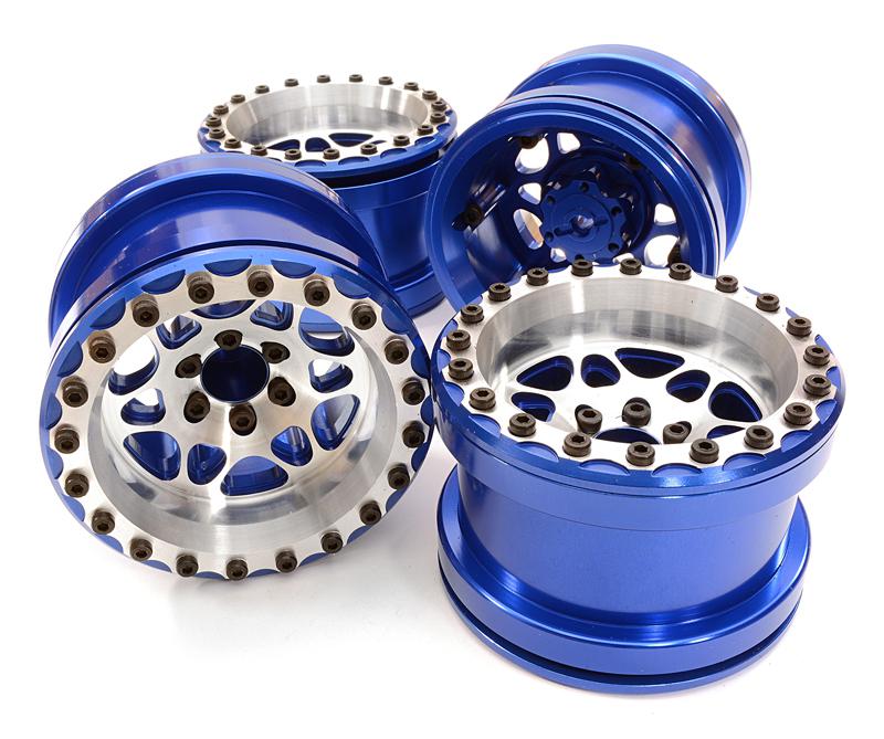 C26703BLUE Billet Machined D6 Spoke Wheel Set (4) for Axial 1/10 Yeti Rock Racer - Image 1