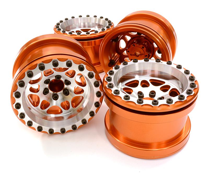 C26703ORANGE Billet Machined D6 Spoke Wheel Set (4) for Axial 1/10 Yeti Rock Racer - Image 1