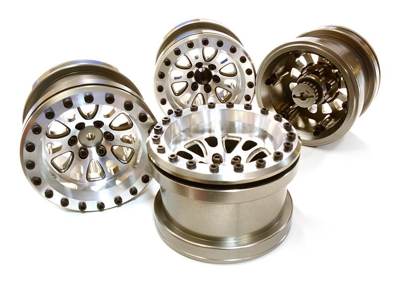 C26704GUN Billet Machined 12 Spoke Wheel Set (4) for Axial 1/10 Yeti Rock Racer - Image 1