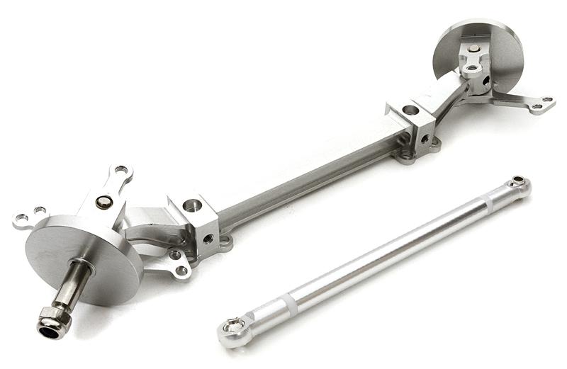 C26759SILVER Billet Machined T4 Front Beam Axle w/Steering Setup for Custom 1/14 Semi-Tractor - Image 1
