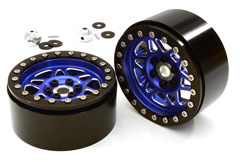 C26762BLUE Billet Machined 12 Spoke Off-Road 2.2 Size Wheel (2) for 1/10 Rock Crawler - Image 1