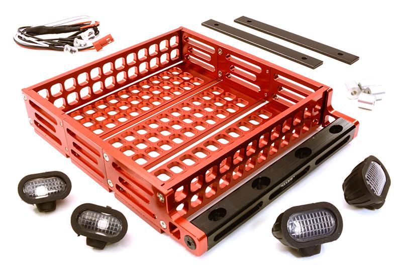 C26767RED Realistic 1/10 Scale Alloy Luggage Tray 124x107x24mm with 4 LED Spot Light Set - Image 1