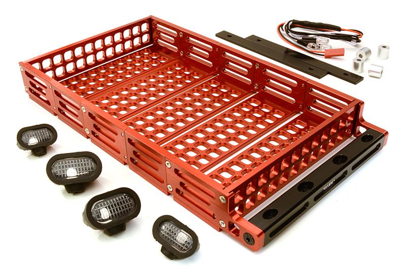 C26768RED Realistic 1/10 Scale Alloy Luggage Tray 192x107x24mm with 4 LED Spot Light Set - Image 1